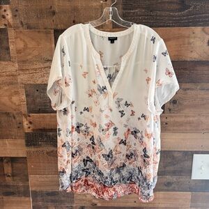 Torrid Butterfly Print Blouse - White, Orange, Blue